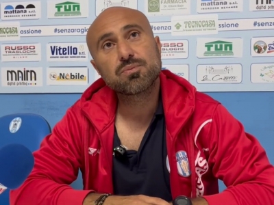 Il tecnico dell&#039;Akragas Marco Coppa in sala stampa dopo la partita col Trapani