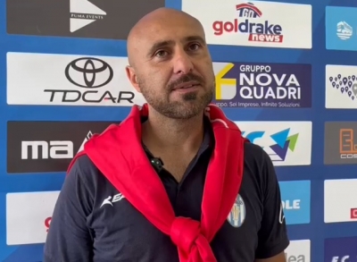 Nella foto il tecnico dell&#039;Akragas Marco Coppa al termine della gara vinta ad Avola col Ragusa